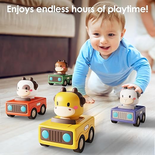 Press to Go Car Toys for Toddlers,Baby Animal Racing Cars,Infant Play Vehicle Set,Baby Push Go Friction Car Toys for 6-9-12-18 Months,1st Birthday Gifts for 1-2 Years Old Boys,Multicolor