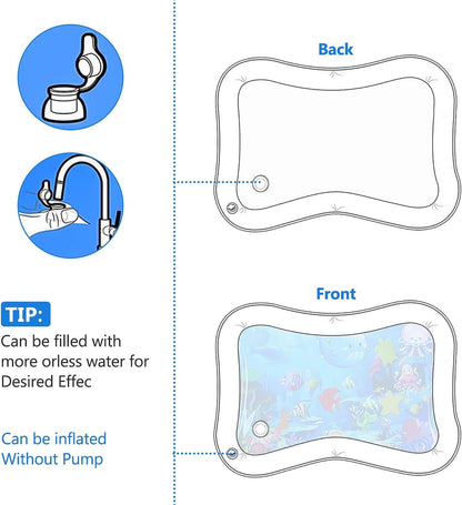 Baby Water Pad Water Play Mat for Infants Toddlers Early Development Activities Inflatable Tummy Time Water Mat for 3-48 Months Boy Girl Baby Toys Play mat for Baby's Stimulation Growth,26”x22”