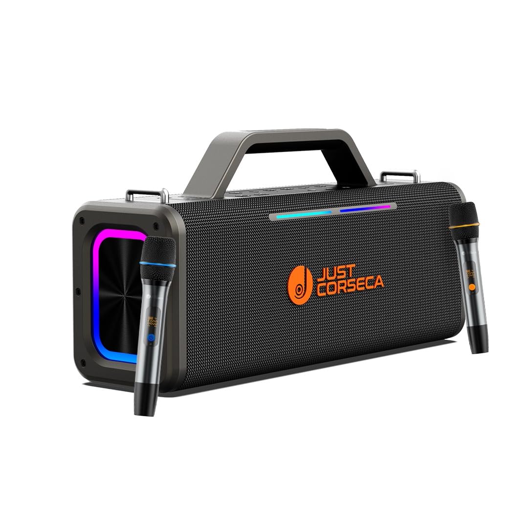 JUST CORSECA Sonic Stream Bluetooth Speaker – 360W | 12H Playtime | TWS | Karaoke | RGB Lights | 2 Wireless Mics | ⭐⭐⭐⭐½ 4.5/5