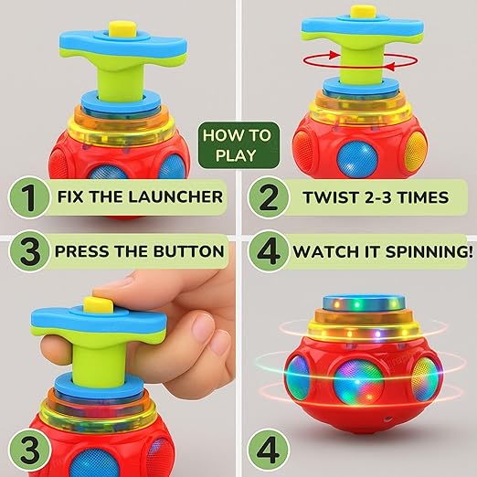 Spinning Top Gyro Magic Lattoo Toy Flashing Plastic Magic Spinner with LED Lights Music Attractive Toy Non-Toxic Safe Fidget Spinning Top Laser Toys for Kids 2-5 Years Beyblade
