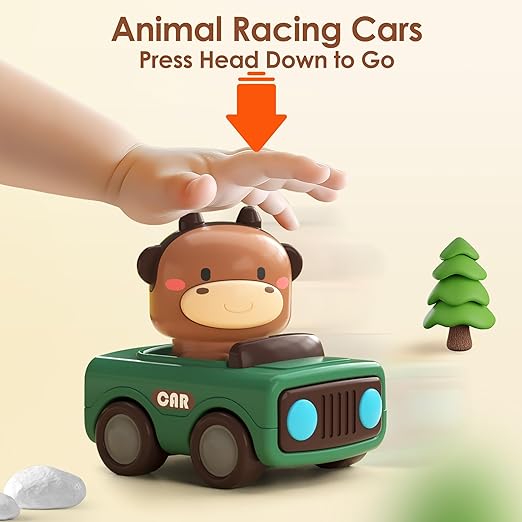 Press to Go Car Toys for Toddlers,Baby Animal Racing Cars,Infant Play Vehicle Set,Baby Push Go Friction Car Toys for 6-9-12-18 Months,1st Birthday Gifts for 1-2 Years Old Boys,Multicolor