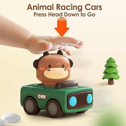 Press to Go Car Toys for Toddlers,Baby Animal Racing Cars,Infant Play Vehicle Set,Baby Push Go Friction Car Toys for 6-9-12-18 Months,1st Birthday Gifts for 1-2 Years Old Boys,Multicolor