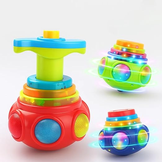 Spinning Top Gyro Magic Lattoo Toy Flashing Plastic Magic Spinner with LED Lights Music Attractive Toy Non-Toxic Safe Fidget Spinning Top Laser Toys for Kids 2-5 Years Beyblade