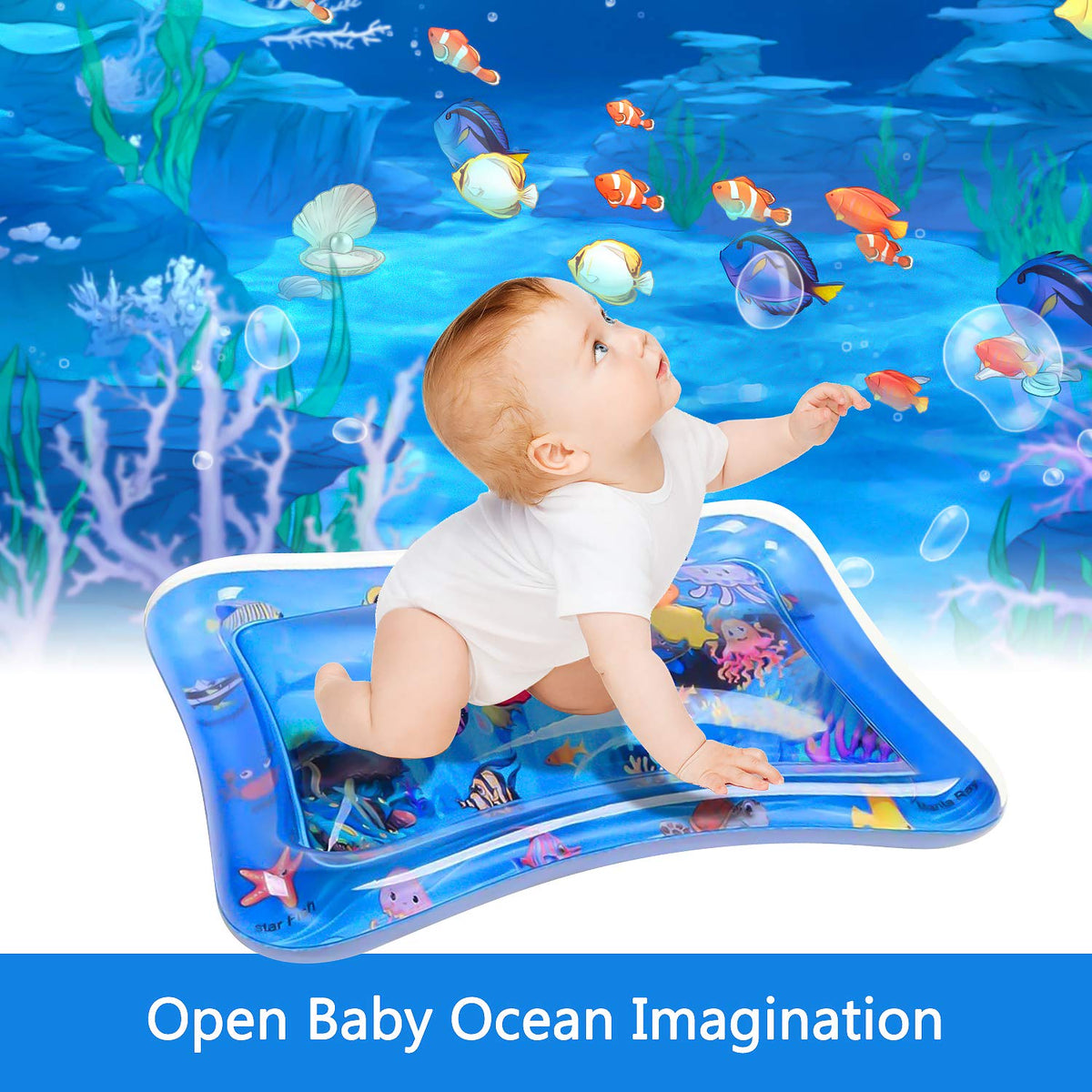 Baby Water Pad Water Play Mat for Infants Toddlers Early Development Activities Inflatable Tummy Time Water Mat for 3-48 Months Boy Girl Baby Toys Play mat for Baby's Stimulation Growth,26”x22”