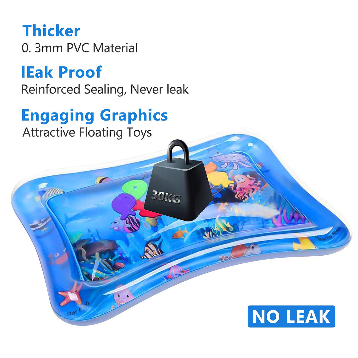 Baby Water Pad Water Play Mat for Infants Toddlers Early Development Activities Inflatable Tummy Time Water Mat for 3-48 Months Boy Girl Baby Toys Play mat for Baby's Stimulation Growth,26”x22”
