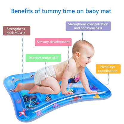 Baby Water Pad Water Play Mat for Infants Toddlers Early Development Activities Inflatable Tummy Time Water Mat for 3-48 Months Boy Girl Baby Toys Play mat for Baby's Stimulation Growth,26”x22”