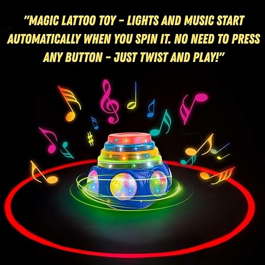 Spinning Top Gyro Magic Lattoo Toy Flashing Plastic Magic Spinner with LED Lights Music Attractive Toy Non-Toxic Safe Fidget Spinning Top Laser Toys for Kids 2-5 Years Beyblade