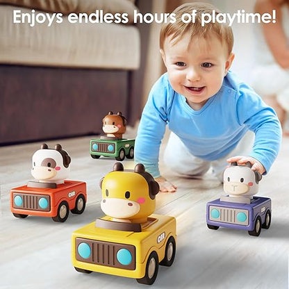 Press to Go Car Toys for Toddlers,Baby Animal Racing Cars,Infant Play Vehicle Set,Baby Push Go Friction Car Toys for 6-9-12-18 Months,1st Birthday Gifts for 1-2 Years Old Boys,Multicolor