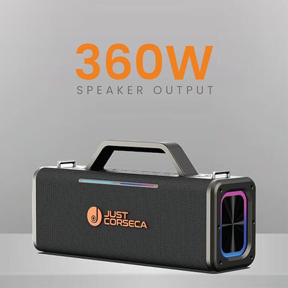 JUST CORSECA Sonic Stream Bluetooth Speaker – 360W | 12H Playtime | TWS | Karaoke | RGB Lights | 2 Wireless Mics | ⭐⭐⭐⭐½ 4.5/5